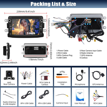 4G+64GB Android 13 CAMECHO Car Radio HiFi for Renault Dacia Logon/Duster/Logon/Duster with Navigation Carplay Android Auto Wireless, Double Din with 7-inch Screen with RDS/FM MirrorLink Bluetooth DSP