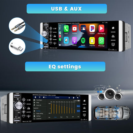 Inefala juhtmevaba Carplay autoraadio 1 DIN Android Auto FM/AM/RDS raadio Bluetooth, 5.1-tolline autoraadio peegliühendusega Bluetooth vabakäesüsteem USB/AUX/TF/EQ roolil juhtimine tahavaatekaamera