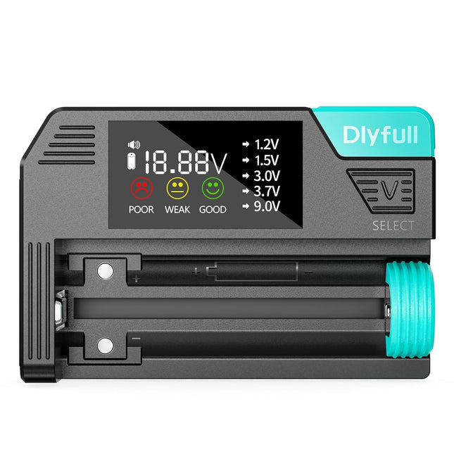 Dlyfull akutester kõikidele patareidele, magnetiline universaalne LCD-akukontroll AAA AA CD 9V ja nööppatareidele, lihtne laetav akutester 1,2 V, 1,5 V, 3 V ja 3,7 V jaoks, USB-C kaabliga