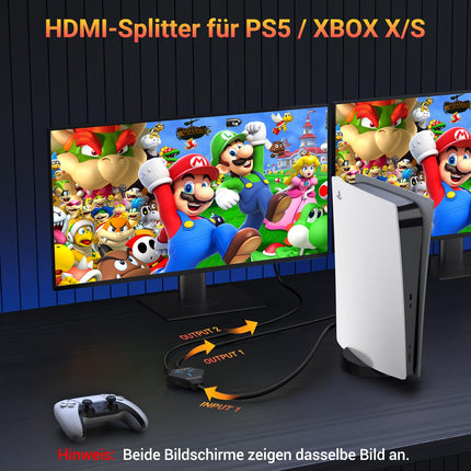 KiWiBiRD HDMI jaotur 1 sisse 2 väljundit HDMI jaotur 2 monitori samaaegselt paljundaja kaks monitori 4K 3D 2160p 1440p 1080p HDCP, ühildub PS5 teleri, televisiooni, mänguarvuti, sülearvuti, projektoriga