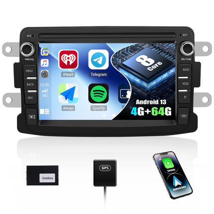 4G+64GB Android 13 CAMECHO Car Radio HiFi for Renault Dacia Logon/Duster/Logon/Duster with Navigation Carplay Android Auto Wireless, Double Din with 7-inch Screen with RDS/FM MirrorLink Bluetooth DSP