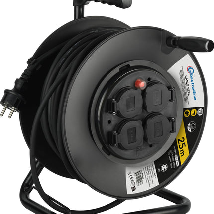 Electraline 49046, professionaalne kaablirull, H07RN-F 3G2.5 kaabel, 25 m kaabel/kaablirull 4 Schuko pistikupesaga, IP44
