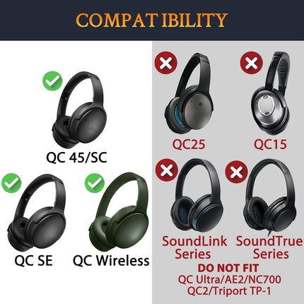 SOULWIT vahetuskõrvapadjad Bose QuietComfort 45 (QC45)/QuietComfort SE (QC SE)/uute Quiet Comfort juhtmevabade kõrvaklappide jaoks, vahetuspadjad pehmema proteiinnahaga, mürasummutav vaht