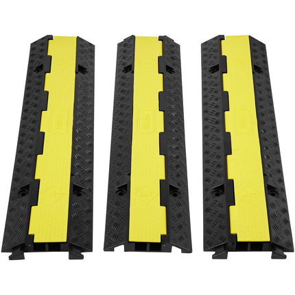 VEVOR 3x 2-Channel Cable Bridge 98x24x4.5cm Overrun Protection Rubber &amp; PVC Hose Bridge Max. Load Capacity 5443kg per Axle Channel Size 3x3cm Access Ramp Ideal for Parking Lots Warehouses Construction Sites