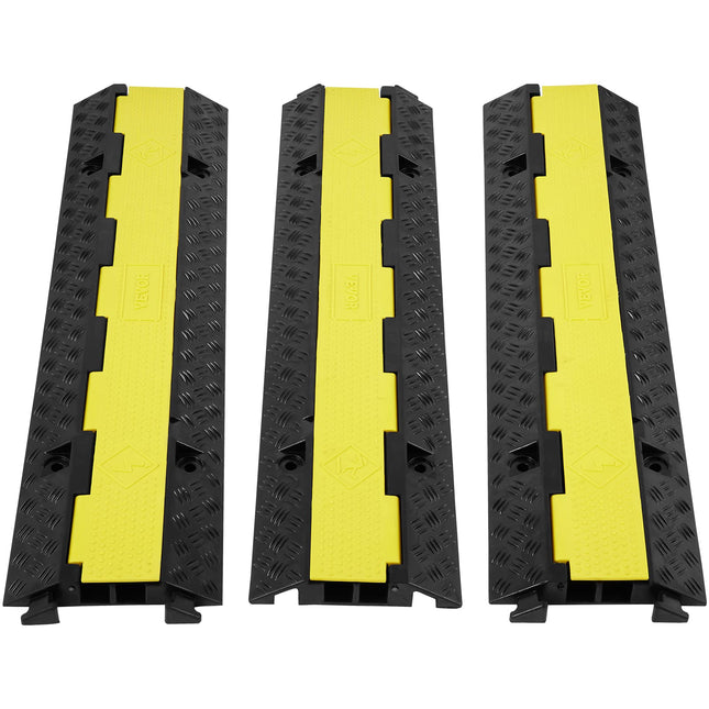 VEVOR 3x 2-kanaliga kaabelsild 98x24x4,5cm ülejooksukaitsega kummist ja PVC voolikuga sild Max kandevõime 5443kg telje kohta Kanali suurus 3x3cm Juurdepääsu kaldtee Ideaalne parklatele Ladudele Ehitusplatsidele