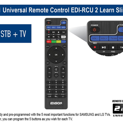 EDISION PICCOLLINO S2 Full HD satelliitvastuvõtja FTA (ühildub DVB-S2 | ARD ja ZDF SD väljalülitusvõimalusega), Unicable'i ühilduv, USB, HDMI, SCART, LAN, 2-in-1 kaugjuhtimispult, eelinstallitud saksa kanalite nimekiri