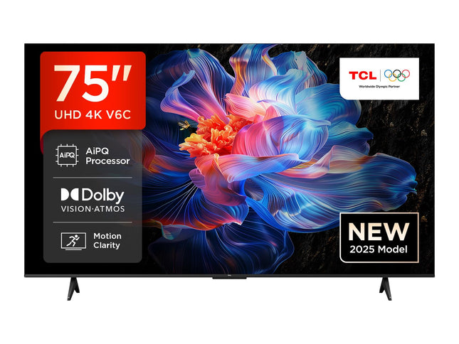 TCL 75V6C 75-inch Direct LED TV, 4K HDR TV, Smart TV with Google TV (Dolby Audio, Motion Clarity, Compatible with Google Assistant &amp; Alexa)