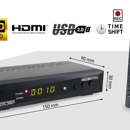 GALLUNOPTIMAL DVB-C ja DVB-T2 H265 kombineeritud vastuvõtja automaatse installimise ja salvestusfunktsiooniga, mis sobib igale kaabeloperaatorile JA kõigi tasuta DVB-T2 kanalite vastuvõtmiseks antenni kaudu.