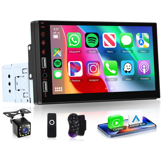A-apple Carplay autoraadio 1 DIN Android Auto Mirror Link Bluetoothiga 7-tolline puutetundliku ekraaniga autoraadio Bluetooth Handsfree FM-raadio USB/AUX/TF/EQ Roolil juhtimine tahavaatekaamera