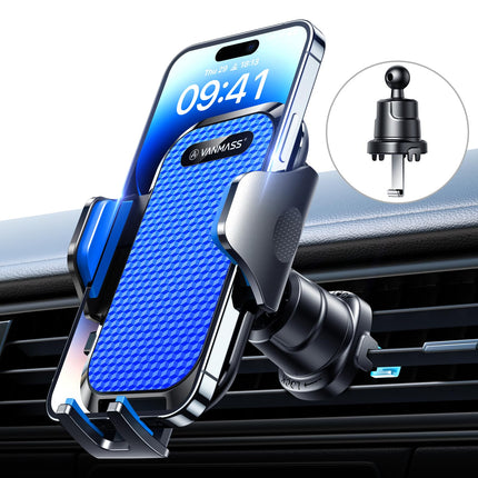 VANMASS Car Phone Holder Upgrade Patent Car Phone Holder Car Ventilation Silicone Protection 100% Stable Car Phone Holder with Hook 360° Rotatable Car Smartphone Holder for iPhone Samsung Huawei, Blue