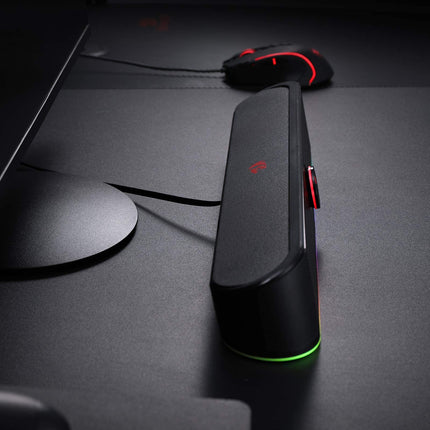 Redragon GS560 Adiemus RGB lauaarvuti heliriba, 2.0-kanaliga arvutikõlar dünaamilise valgusribaga, heli ja valguse sünkroonimine/ekraan, puutetundlik taustvalgus helitugevuse reguleerimisega, USB-kaabel