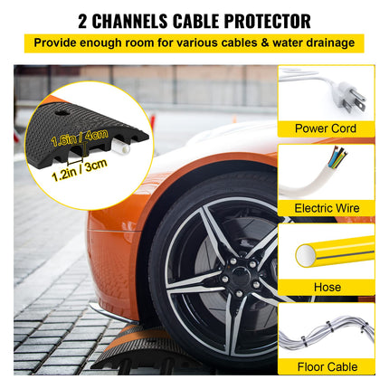 VEVOR Cable Protector, 1 Pack 2-Channel Driveway Protector, 185 cm Long Modular Speed ​​Bump with a Load Capacity of 9,980 kg, 185 x 31 x 5.5 cm Garage Cable Protection Mat for Asphalt Concrete Gravel Driveways