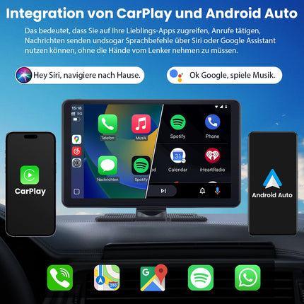 TOUTBIEN 9" Car Radio with Wireless CarPlay &amp; Android Auto, 4K Dashcam Loop Recording, MirrorLink, GPS Navigation, Voice Assistant, Bluetooth Hands-Free System, 64GB Card for Car Truck RV