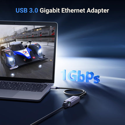 UGREEN LAN Adapter 3.0 1000 Mbps Etherneti adapter USB-RJ45 gigabiti võrguadapter USB-alumiiniumile, ühildub lüliti, Mi Boxi, sülearvutiga Windows 11/10/8.1/8, Mac OS, Linuxi all (hall, 50 cm)