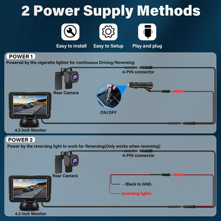 Vtopek AHD 1080P Rear View Camera Car Kit Reversing Camera with 4.3" Monitor 5 Reversing Line IP68 Waterproof Night Vision Reversing Camera Retrofit Parking Aid Reversing Camera Cable for Motorhome Truck RV