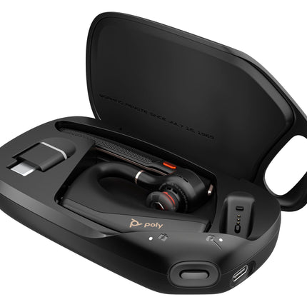 Poly Voyager Legend 50-M UC Bluetooth peakomplekt – NoiseBlockAI, WindSmart, nutikas andur, 10-tunnine aku tööiga, mürasummutus, laadimisümbris, must