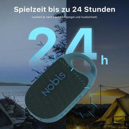 NOBIS Clip N1 Portable Bluetooth Speaker with App, Beat Mode, Up to 24 Hours Playtime, IP68 Waterproof, BT 5.3, HD Sound, Stereo Pairing, Custom EQ, Perfect for Outdoors (Blue)