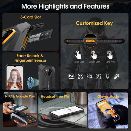 Ulefone Armor X13 Outdoor Mobile Phone Android 14, 50MP + 24MP Night Vision 12GB + 64GB/256GB SD Octa Core 6320mAh 6.52'' Construction Site Mobile Phone without Contract 4G Dual SIM Outdoor Smartphone IP68 Fingerprint ID NFC GPS