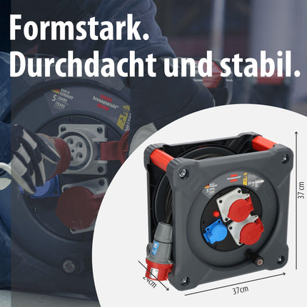 Brennenstuhl Professional ehitusplatsi kaablirull KD 3200 C7 CEE-pistiku, 2 CEE-pistikupesa ja 1 maandatud pistikupesaga (30 m must kaabel, alaliseks õuekasutuseks, valmistatud Saksamaal)