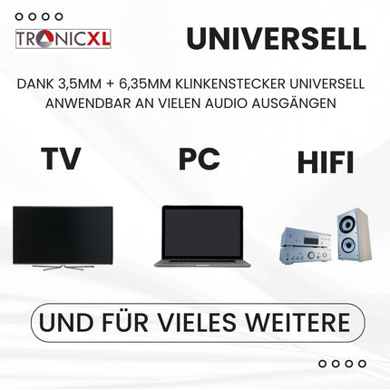 TronicXL TV kõrvaklapid kõrvaklapid peavõruga stereo 6m pikkused kaabeltelevisiooni televisioon, mis ühildub Sony, LG, Panasonic, Grundig, Samsung, Philips, Toshiba, Hisense, Medion kronsteiniga seenioride abistamiseks mõeldud televiisor