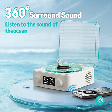 The Waves Vinyl Player, Newly Upgraded Vinyl Record Player with RGB Light, Home Audio Turntable, Vinyl Bluetooth Speaker, 3 Modes Stereo Sound, Sleep Aid with 4 Sounds of Nature