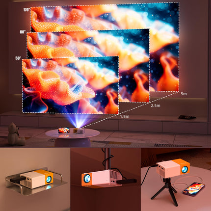 Vamvo miniprojektor YG300Pro, kaasaskantav LED-videoprojektor, ühildub nutitelefoni/PS4/Fire Stickiga, 1080p Full HD, Bluetooth 5.4 heli, kollane+valge, HDMI/USB/3,5 mm pesa