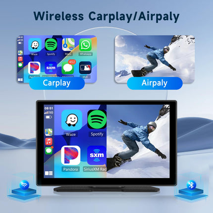 Hodozzy kaasaskantav autoraadio juhtmevaba Carplay Android Auto, 9-tolline HD IPS puuteekraan Airplay Mirrorlinkiga, Bluetooth käed-vabad kõned, Carplay jälgimine FM AUX TF kaardiga 7V-32V