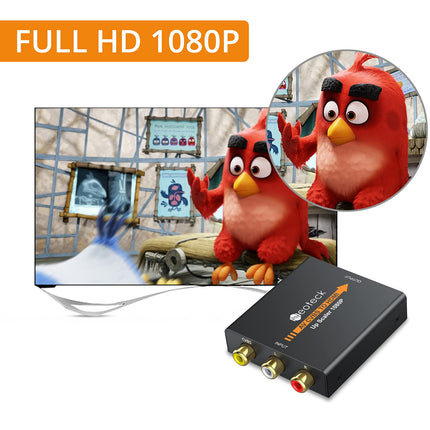 Neoteck 1080P AV to HDMI Converter Adapter 1080P/720P 3RCA AV CVBS Analog to Digital Composite to HDMI Metal Case for TV PS2 STB VHS VCR BlueRay DVD Projector Game Console