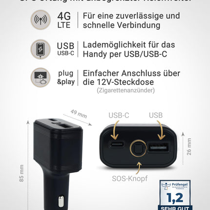 PAJ GPS USB Finder 4G - Mini jälgimisseade autodele, sõidukitele ja veoautodele - Sigaretisüütaja toitel - Saatja - Ülemaailmne reaalajas jälgimine rakenduse, häireteadete ja logiraamatu kaudu