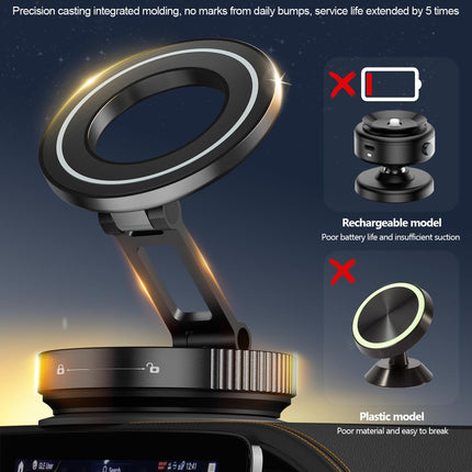 CloudValley Magnetic Metal Car Phone Holder, Ultra-Strong Vacuum Suction Cup with N52 Magnet, [360° Rotatable &amp; Foldable] for iPhone 16/15/14/13/12, Universal Cell Phone Holder for Car/Glass, Black