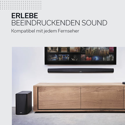 Denon DHT-S516H 2.1 TV-kõlaririba koos juhtmevaba subwooferiga, HEOS, Wi-Fi, Bluetooth, AirPlay 2, HDMI ARC, 4K Ultra HD, Dolby Digital, Dolby Digital Plus, DTS, Amazon Alexa ühilduvus