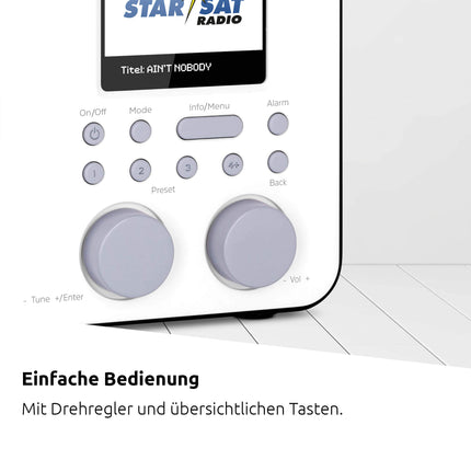 TechniSat VIOLA 2 C IR - kaasaskantav internetiraadio (DAB+, FM, Wi-Fi, 2,4-tolline värviline ekraan, kõrvaklapipesa, äratuskell, unetaimer, 3 vatti RMS, aku, toiteplokk) valge