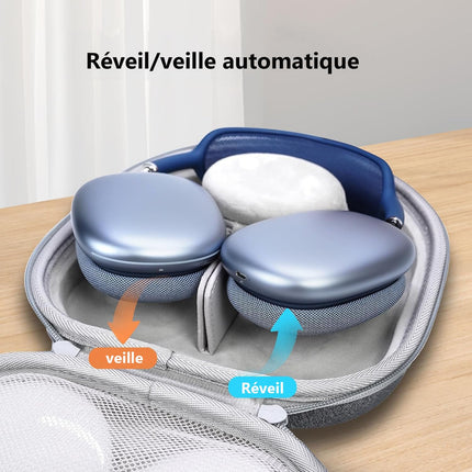 Hard Case for AirPods Max Headphones with Sleep Mode, Travel Headphones, Hard Shell Protective Case, Smart Zippered Case for Charger and Accessories, Gray