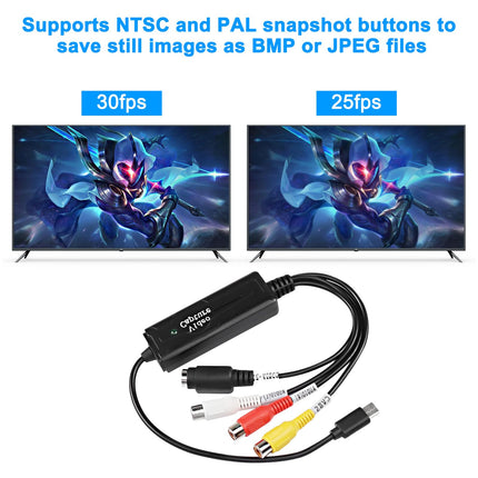 XMSJSIY RCA AV-st USB-C muundurisse videokaardi adapter 1-kanaliline AV NTSC PAL Video S-video/komposiit-USB-muundurisse video- ja helisignaali RCA mobiiltelefonile/arvutile
