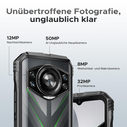 DOOGEE S118 Outdoor Handy Ohne Vertrag Android 14-10800mAh, 32GB RAM+512GB ROM/TF 2TB Octa-Core Outdoor Smartphone, 6.6” FHD+ baustellenhandy, 50MP AI Kamera Rugged Smartphone, IP68/NFC/Face ID/GPS
