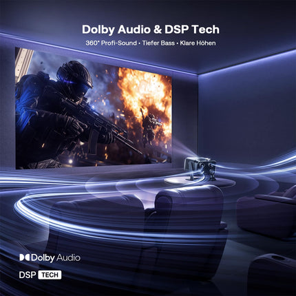 Aurzen Boom Mini 4-in-1 Smart Projector with Google TV, 4K Supported Home Theater &amp; Outdoor Projector, 20W Dolby Audio, 500 ANSI Projector, ToF Autofocus &amp; Keystone Correction, Wi-Fi/Bluetooth/Mobile Phone (Black)