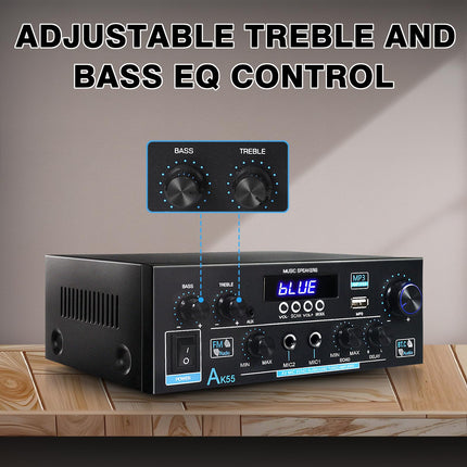 AK55 HiFi võimendi stereovõimendi Bluetooth 5.0 võimsusvõimendi 2 kanaliga võimendi 70W x 2 helivõimendi vastuvõtja digitaalne võimendi võimsusvõimendi USB, SD, RCA-ga koju või autosse