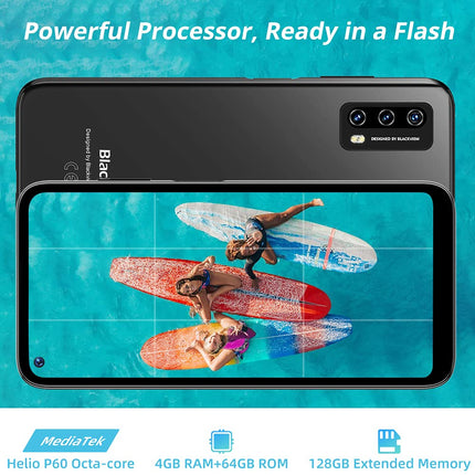 Blackview A90 Android 11 Smartphone, Helio P60 Octa-Core, 4GB RAM 128GB Expandable, 6.39-inch Mobile Display, 12MP + 8MP AI Rear Camera, 4280mAh Battery, NFC, 4G LTE Dual SIM - Black