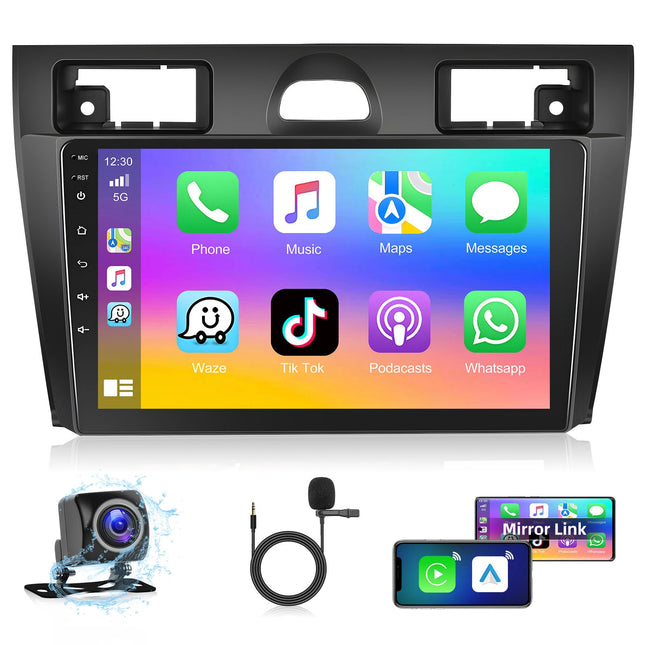 Podofo autoraadio Ford Fiesta Mk VI Mk5 2006-2011 koos Carplay, Android Auto, Android 13 2+64G 9'' puutetundliku ekraaniga raadio Bluetoothi, WiFi, GPS ja tahavaatekaameraga