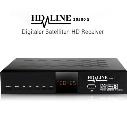 hd-line 20500 S Digital Satellite HD Receiver (DVB-S/DVB-S2, HDMI, AV, 2x USB 2.0, Full HD 1080p, Digital Audio Out) [Pre-programmed for Astra, Hotbird and Türksat] Intelligent Remote Control