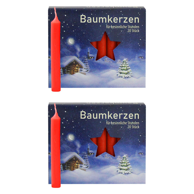OLShop AG Pakis 2 punast kuuseküünalt, u 13 x 105 mm (2 x 20 tk) Jõuluküünlad, jõulupuuküünlad, püramiidküünlad