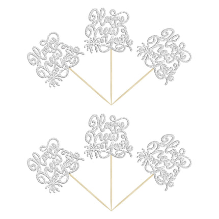 Gyufise 24 Pieces 2025 Happy New Years Cupcake Toppers Silver Glitter 2025 Happy New Year Party Decorations for Happy 2025 Cheers to 2025 Hello 2025 New Year's Eve Party Decorations Supplies