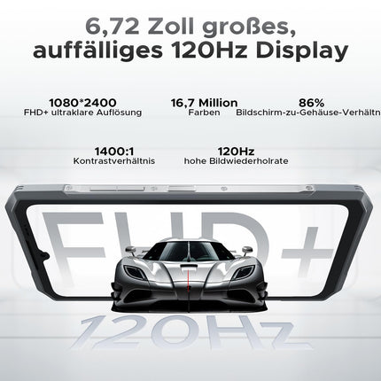 DOOGEE Blade GT Ultra 5G õuetelefon ilma lepinguta, 36 GB RAM + 512 GB ROM, 4nm MediaTek 7300, 100 MP tehisintellektiga kaamera, 6,72-tolline FHD + 120 Hz õuetelefon Android 14, LED-valgus/5500mAh/33W/NFC/Face ID