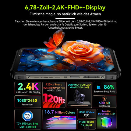 Blackview BL9000 5G Outdoor Mobile Phone, 24GB/512GB, 8800mAh/120W Android Outdoor Smartphone Without Contract, 6.78'' FHD+1.32'' Back Display, 50MP+50MP Camera, WiFi 6, NFC/GPS/IP69K