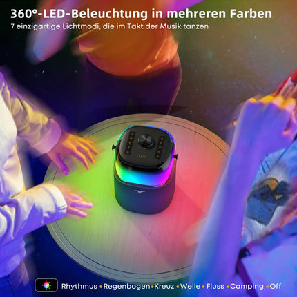 Bluetooth Speaker, 50W (80W Peak) Portable Bluetooth Music Box with 360° LED Light, Deep Bass, Loud Outdoor Bluetooth Box with FM/AUX/USB/TWS/6.35mm Input, Boombox for Party, Beach, Camping