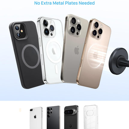 YOSH Mag-Safe autokinnitus, mobiiltelefonihoidik N52 magnetiga, ülistabiilne ventilatsiooniga autokinnitus, magnetiline telefonihoidik ainult autosse iPhone 16-12 seeriale, ilma metallplaadita, hõbedane