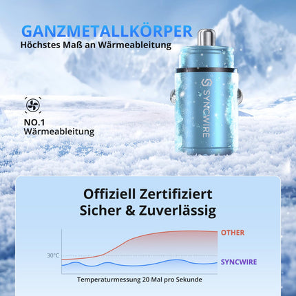 SYNCWIRE 90W sigaretisüütaja USB-C ja USB-autoadapter [PD 45W ja QC 45W] Supermini metallist autolaadija USBC kiirlaadimiseks, ühildub iPhone 15 14 13 12 Pro Maxi, Google Pixel 7, Samsungi, sinisega