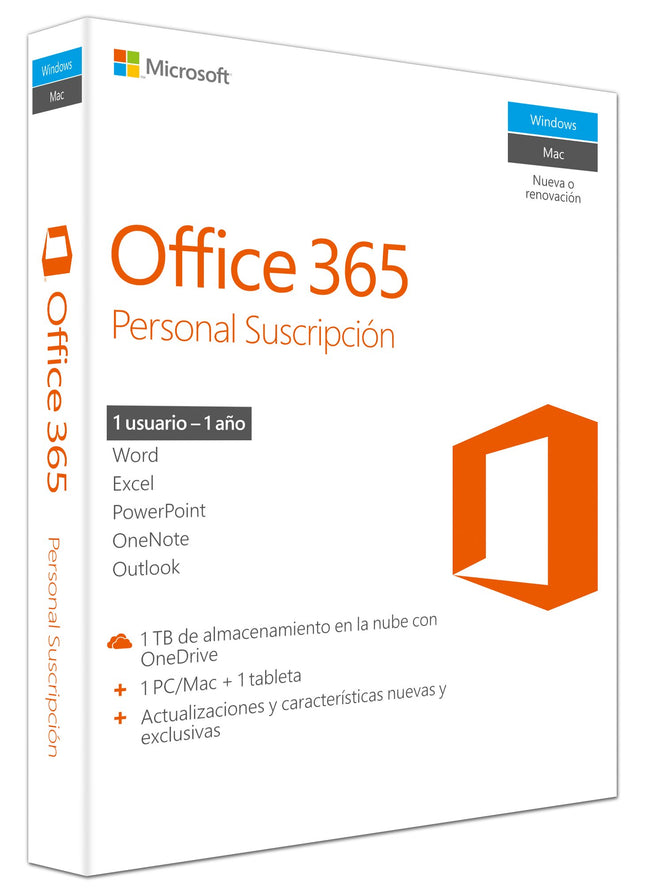 MS Office 365 Personal Maci/Windowsi tellimus P2 EuroZone Medialess 1 aasta hispaania keel (ES)