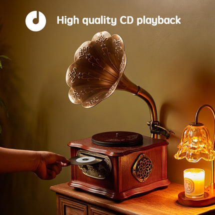 Must retro plaadimängija, Bluetoothiga plaadimängija, grammofoni ja CD taasesitus, FM-raadio, kaugjuhtimispult