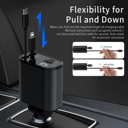 COCIVIVRE 4-ühes autolaadija, sissetõmmatav auto kiirlaadija sigaretisüütaja USB-ühendusega, autolaadija, autoadapter, mis ühildub iPhone 16 15 14 Pro/Pro Max/Plus, Galaxy S24 23 22, Pixeli ja Huawei Mate'iga